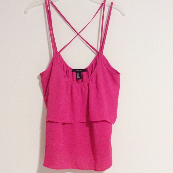 ❇️3/$30❇️ F21 || Hot Pink Crossback Ruffle Tank Top - Picture 7 of 8